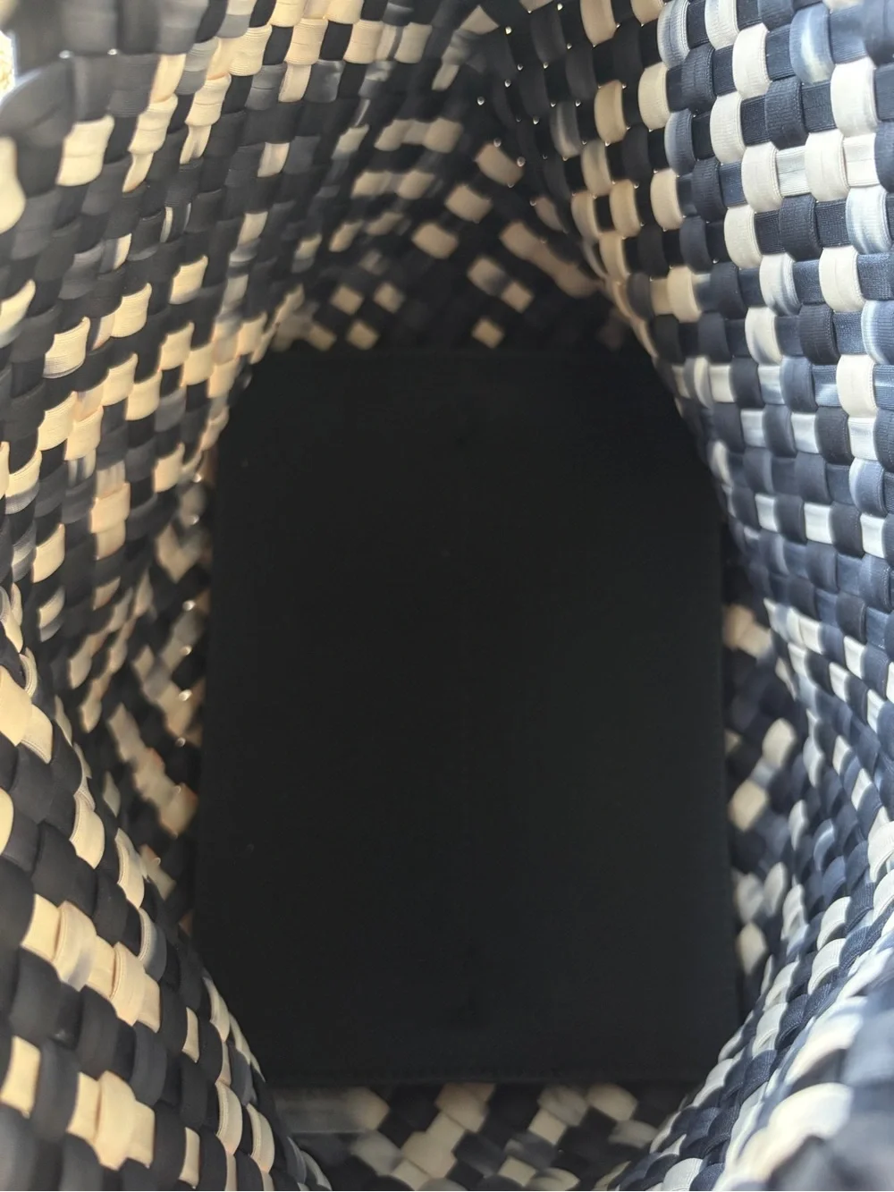 Naghedi St. Barths Black and Cream Woven Handheld Tote